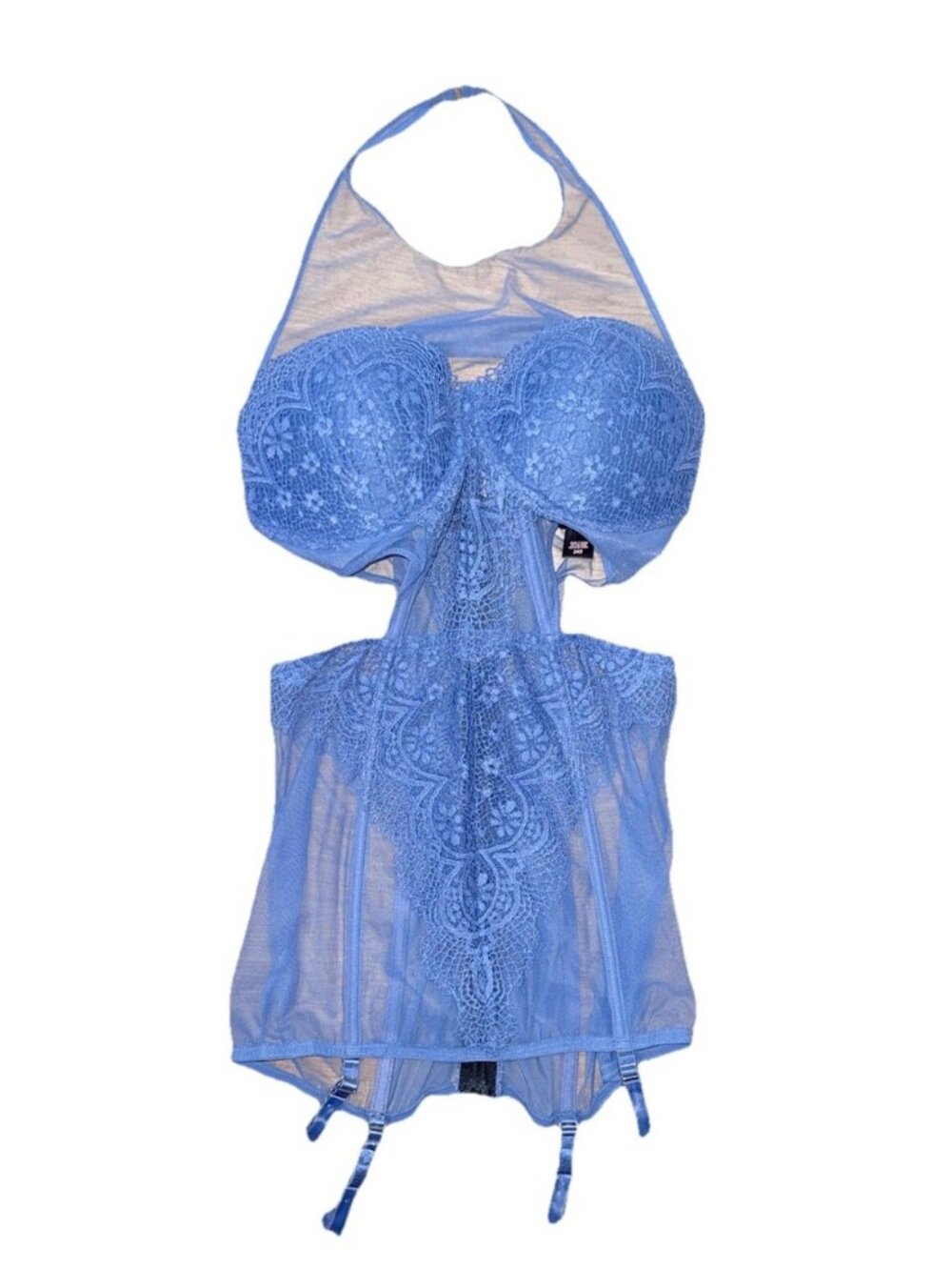Victoria's Secret 34D Chemise Teddy Garter Clips Mesh Lace Push-Up Bra Boning K